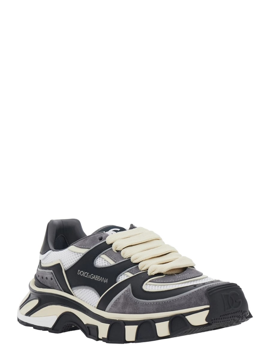 Dolce & Gabbana Sneakers con logo lettering sul lato e design a inserti in pelle e suede bianche e nere per uomo, view 2