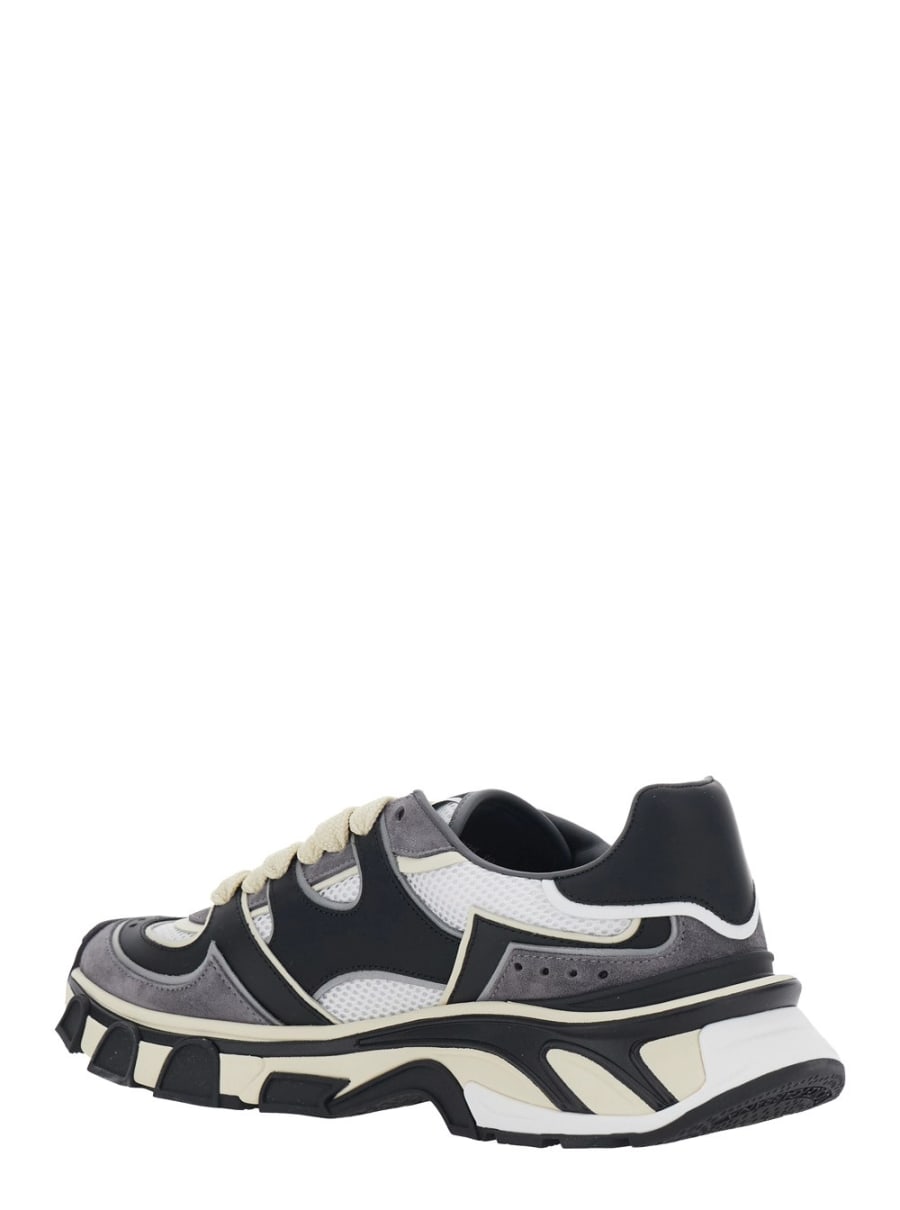 Dolce & Gabbana Sneakers con logo lettering sul lato e design a inserti in pelle e suede bianche e nere per uomo, view 3