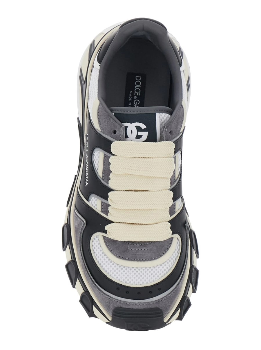 Dolce & Gabbana Sneakers con logo lettering sul lato e design a inserti in pelle e suede bianche e nere per uomo, view 4