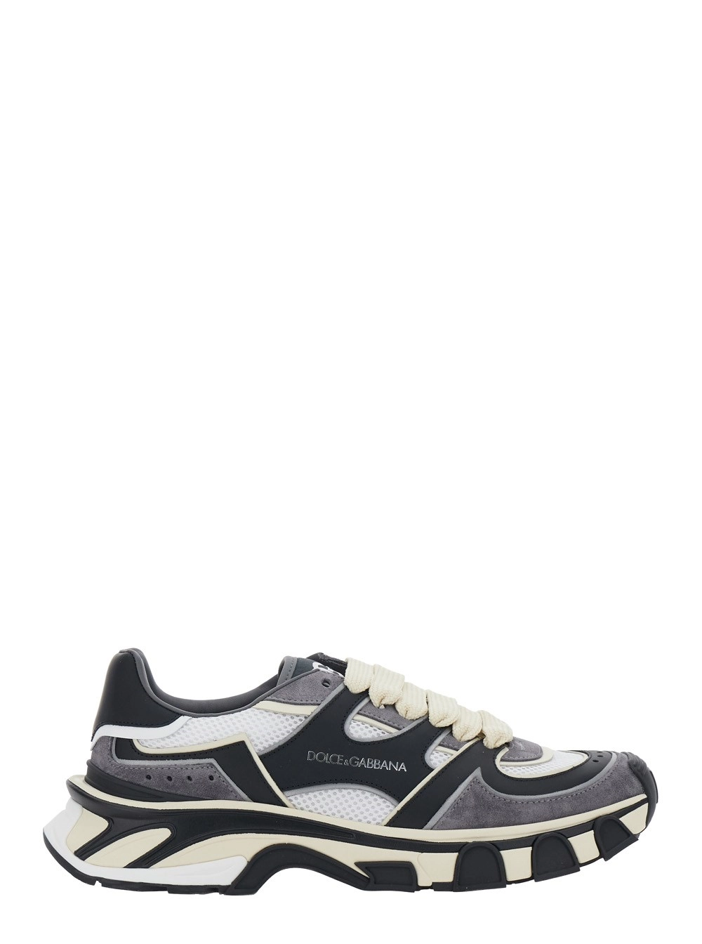 Dolce & Gabbana Sneakers con logo lettering sul lato e design a inserti in pelle e suede bianche e nere per uomo