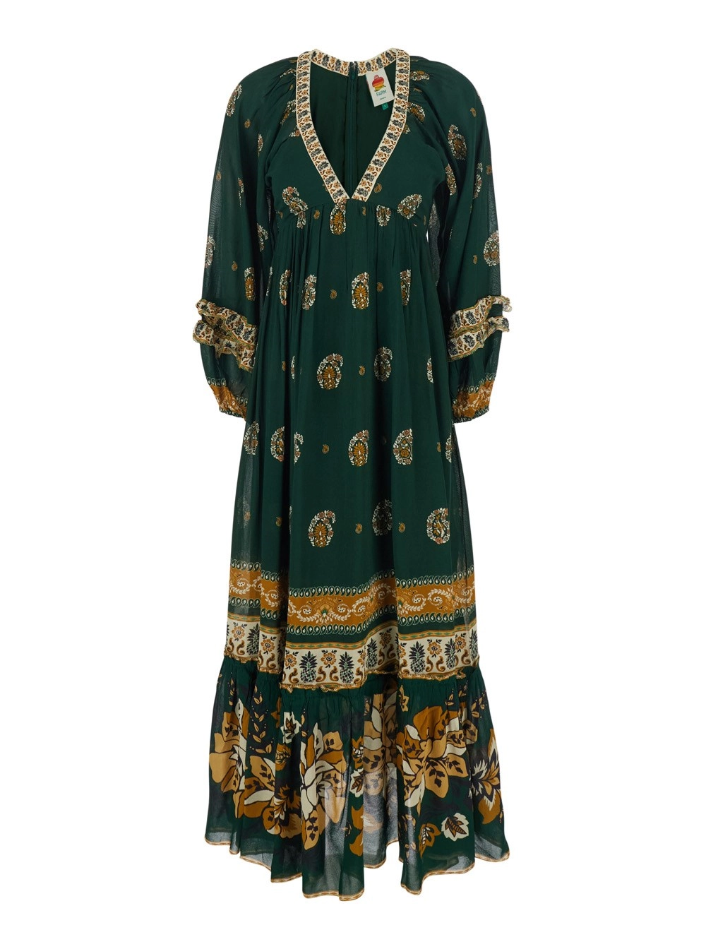 Farm rio Abito Lungo 'Ayla' con Motivo Floreale All-Over in Viscosa Verde Donna