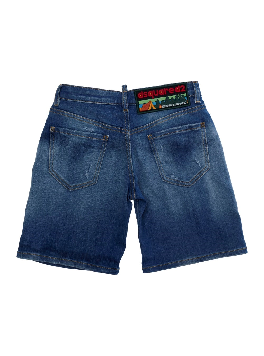 Dsquared2 kids shorts con dettagli strappati e patch logo sul retro in denim blu bambino, view 2