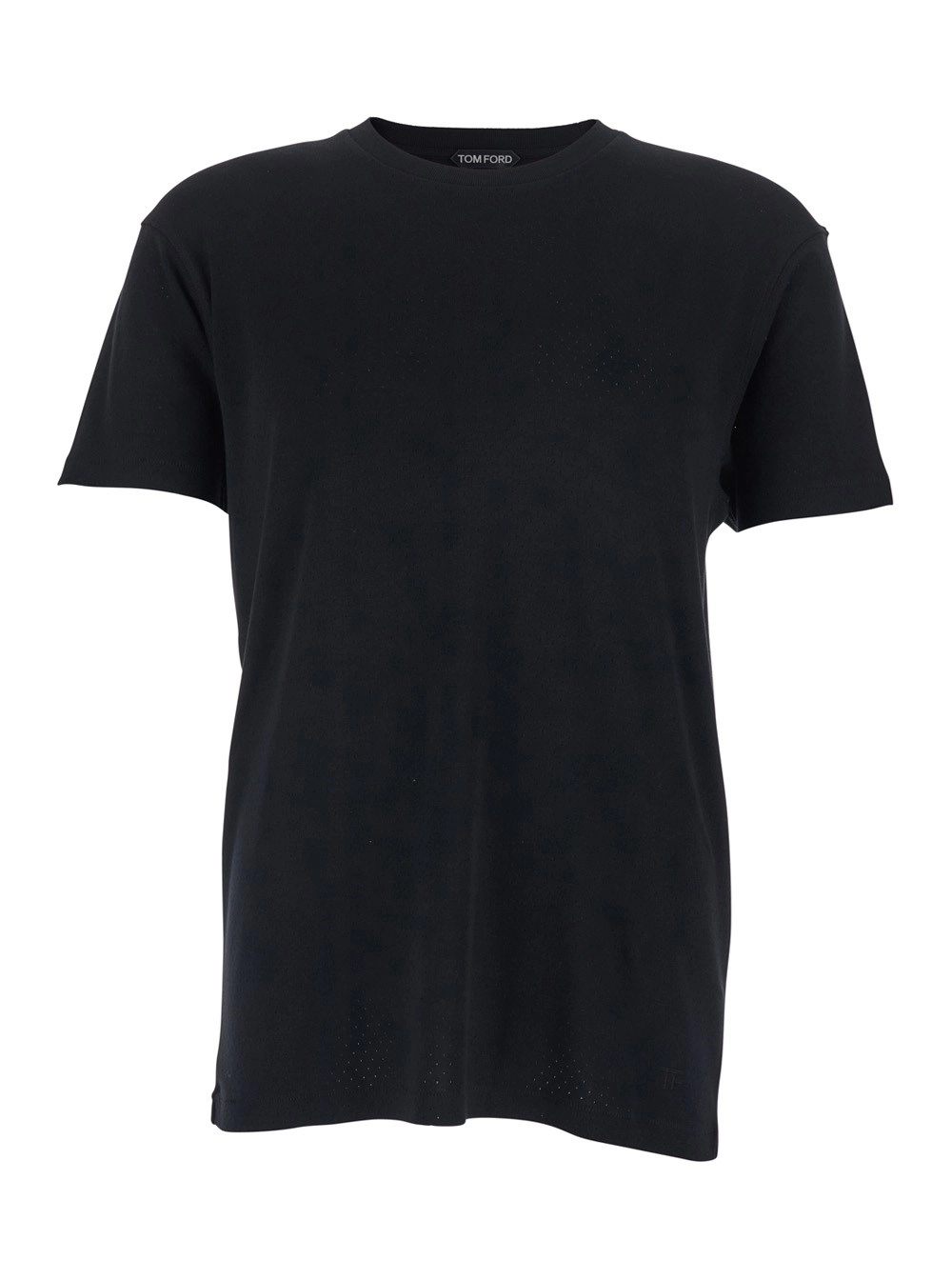 Tom Ford T-Shirt Nera con Ricamo Logo sul Fronte e Design Traforato in Cotone Uomo