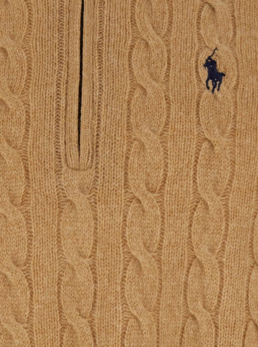 Polo Ralph Lauren Maglione a Collo Alto con Ricamo Cavallino sul Fronte e Chiusura con Mezza Zip in Lana e Cashmere Beige Uomo, view 3