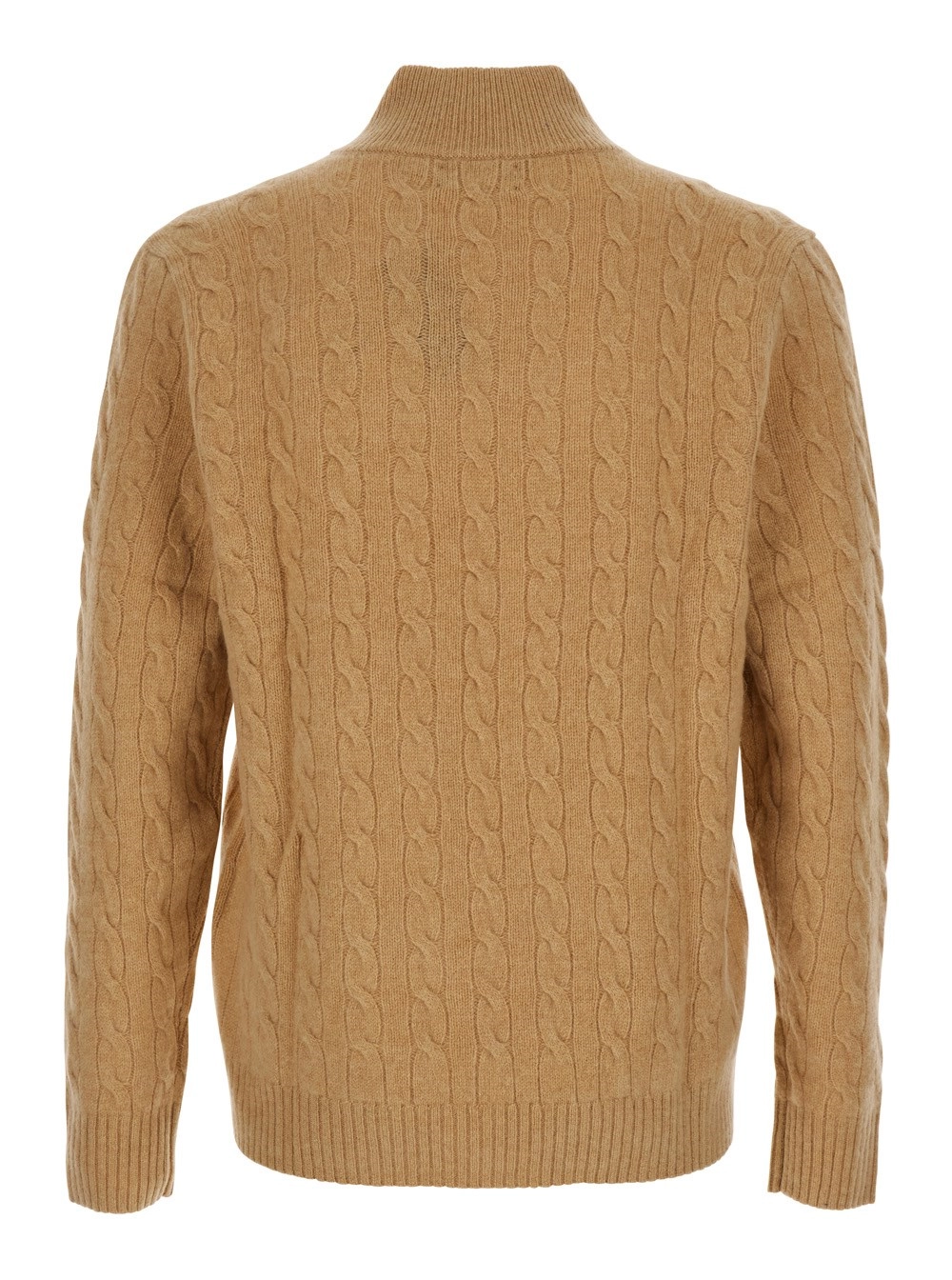 Polo Ralph Lauren Maglione a Collo Alto con Ricamo Cavallino sul Fronte e Chiusura con Mezza Zip in Lana e Cashmere Beige Uomo, view 2