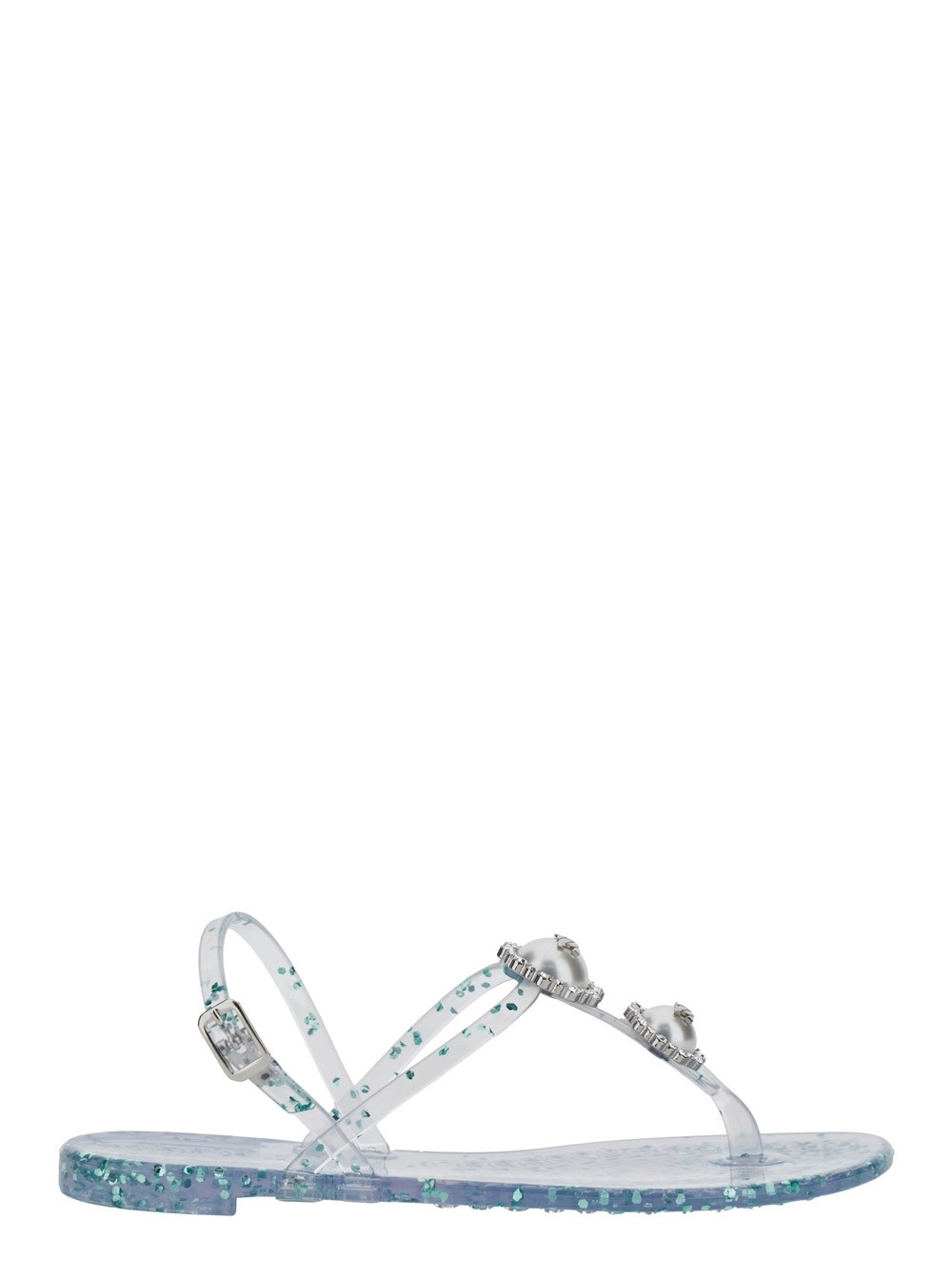 Casadei Sandalo Flat con Decorazioni con Cristallo in Tessuto Tecnico Multicolor Donna