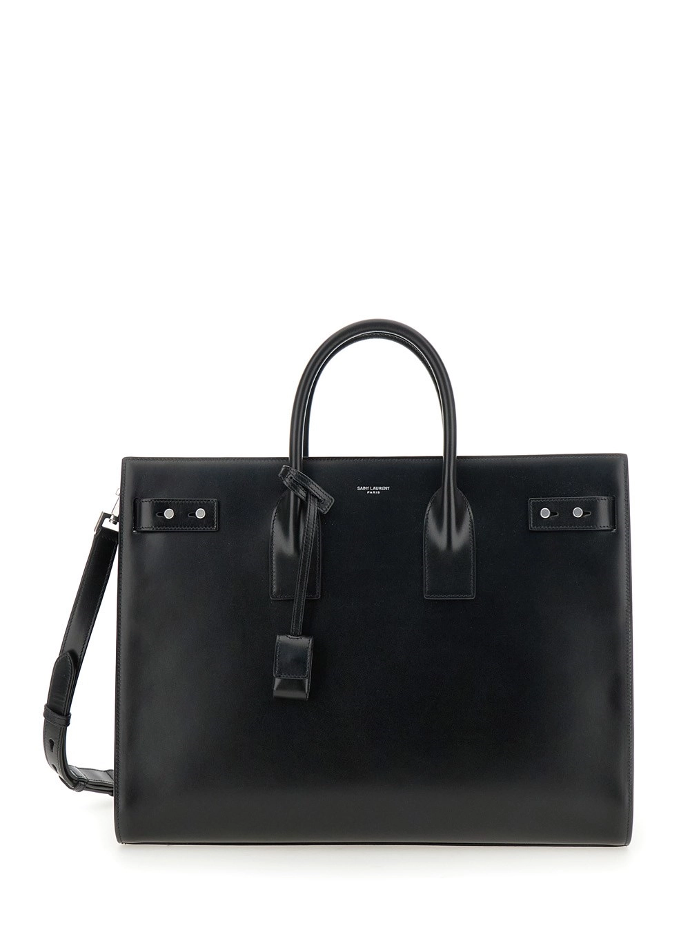 Saint Laurent Borsa a Mano con Tracolla Regolabile e Removibile in Pelle Nera Uomo