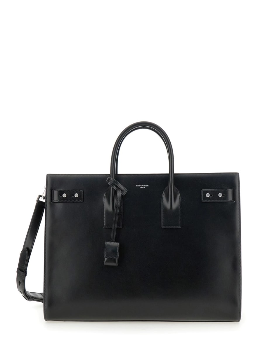 Saint Laurent Borsa a Mano con Tracolla Regolabile e Removibile in Pelle Nera Uomo