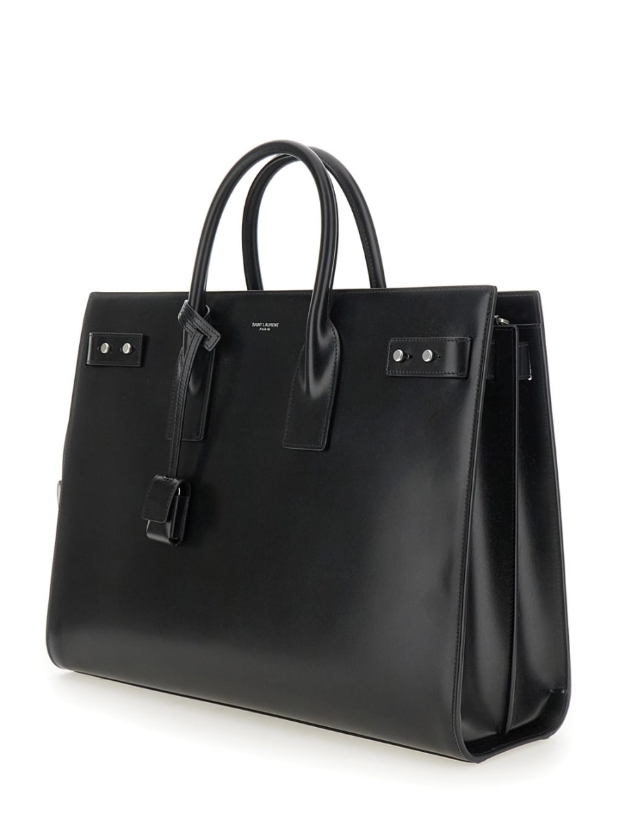 Saint Laurent Borsa a Mano con Tracolla Regolabile e Removibile in Pelle Nera Uomo, view 2