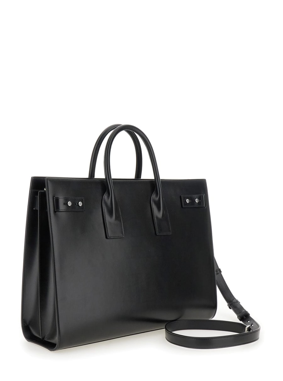 Saint Laurent Borsa a Mano con Tracolla Regolabile e Removibile in Pelle Nera Uomo, view 3