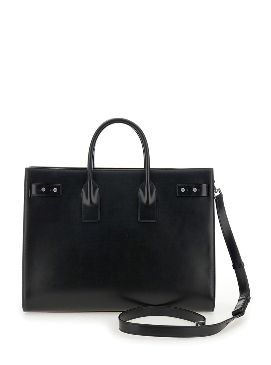 Saint Laurent Borsa a Mano con Tracolla Regolabile e Removibile in Pelle Nera Uomo, view 4