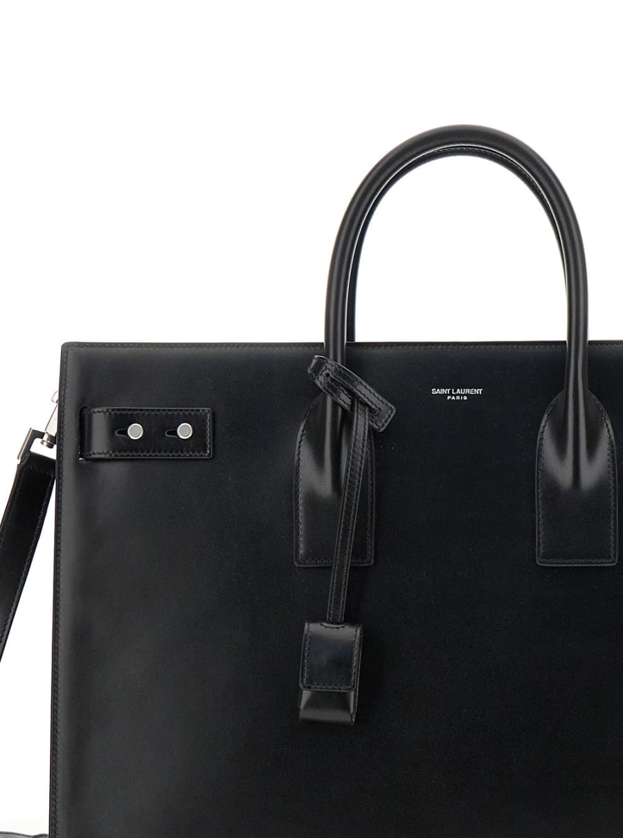 Saint Laurent Borsa a Mano con Tracolla Regolabile e Removibile in Pelle Nera Uomo, view 5