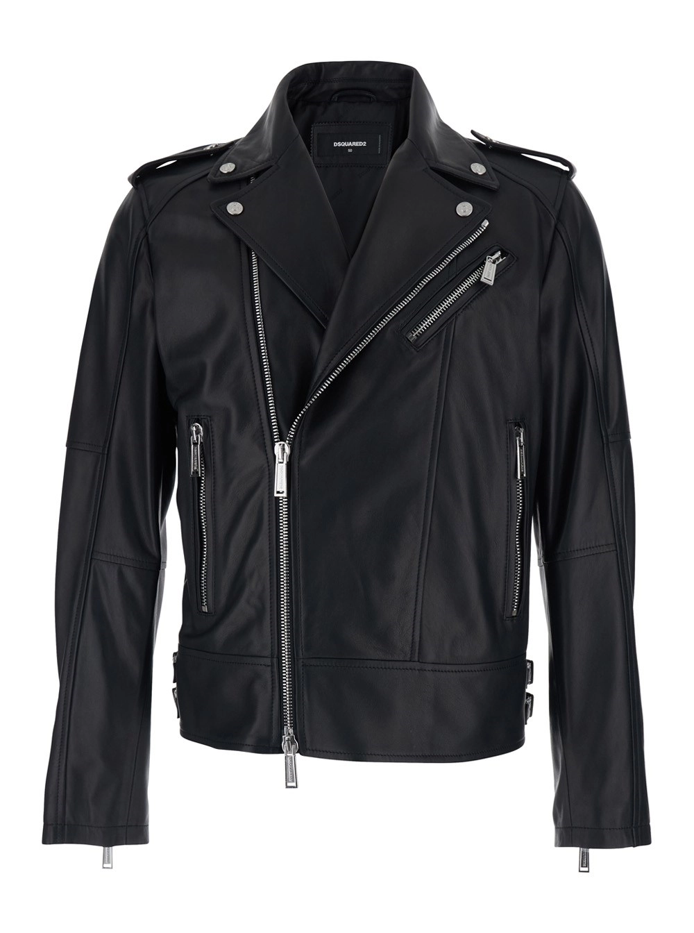 Dsquared2 Giubbotto con Tre Tasche con Zip sul Fronte in Pelle Nero Uomo