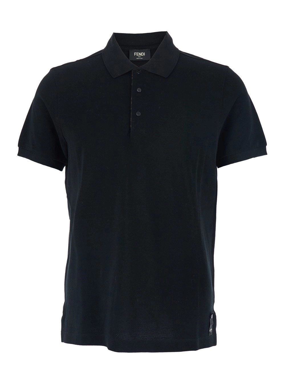 Fendi Polo con Patch Logo sul Fronte in Piquet di Cotone Nera Uomo