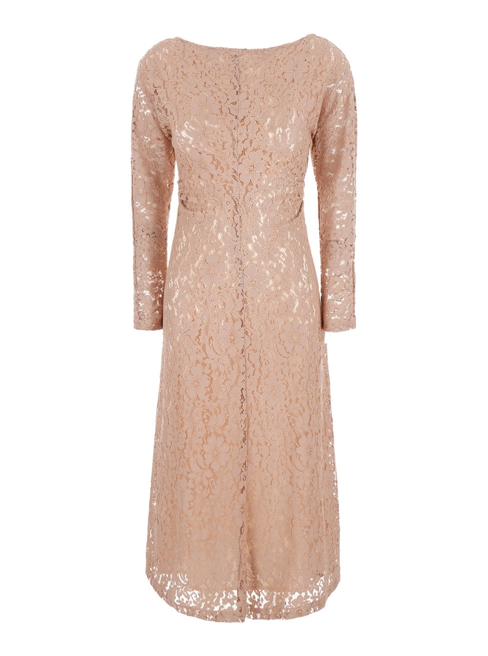 Leplain Abito lungo girocollo con ricamo in pizzo all-over in tessuto rosa donna