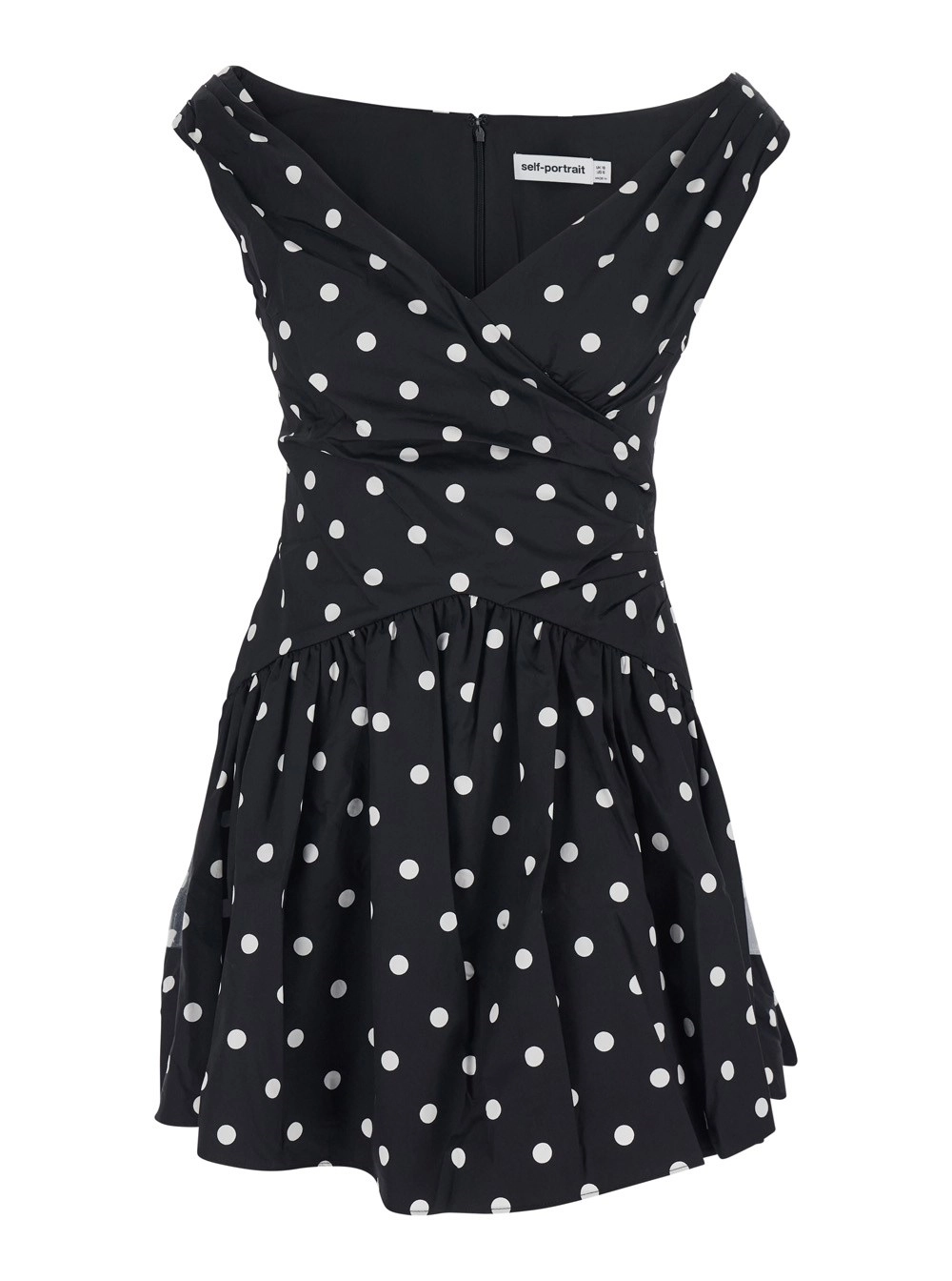 self-portrait Abito 'RS26209' Nero con Gonna Svasata e Motivo a Pois All-Over in Cotone Donna