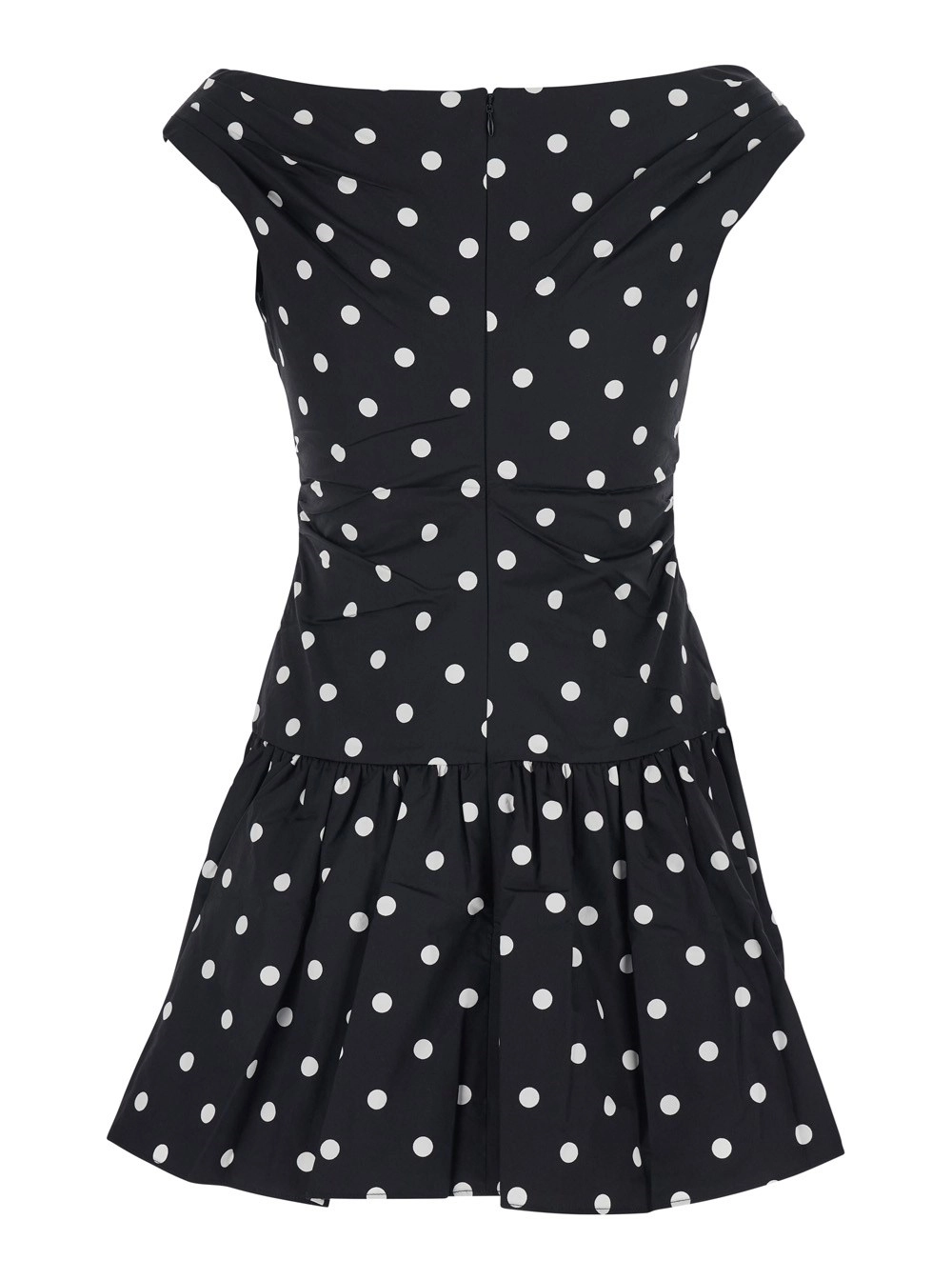 self-portrait Abito 'RS26209' Nero con Gonna Svasata e Motivo a Pois All-Over in Cotone Donna, view 2
