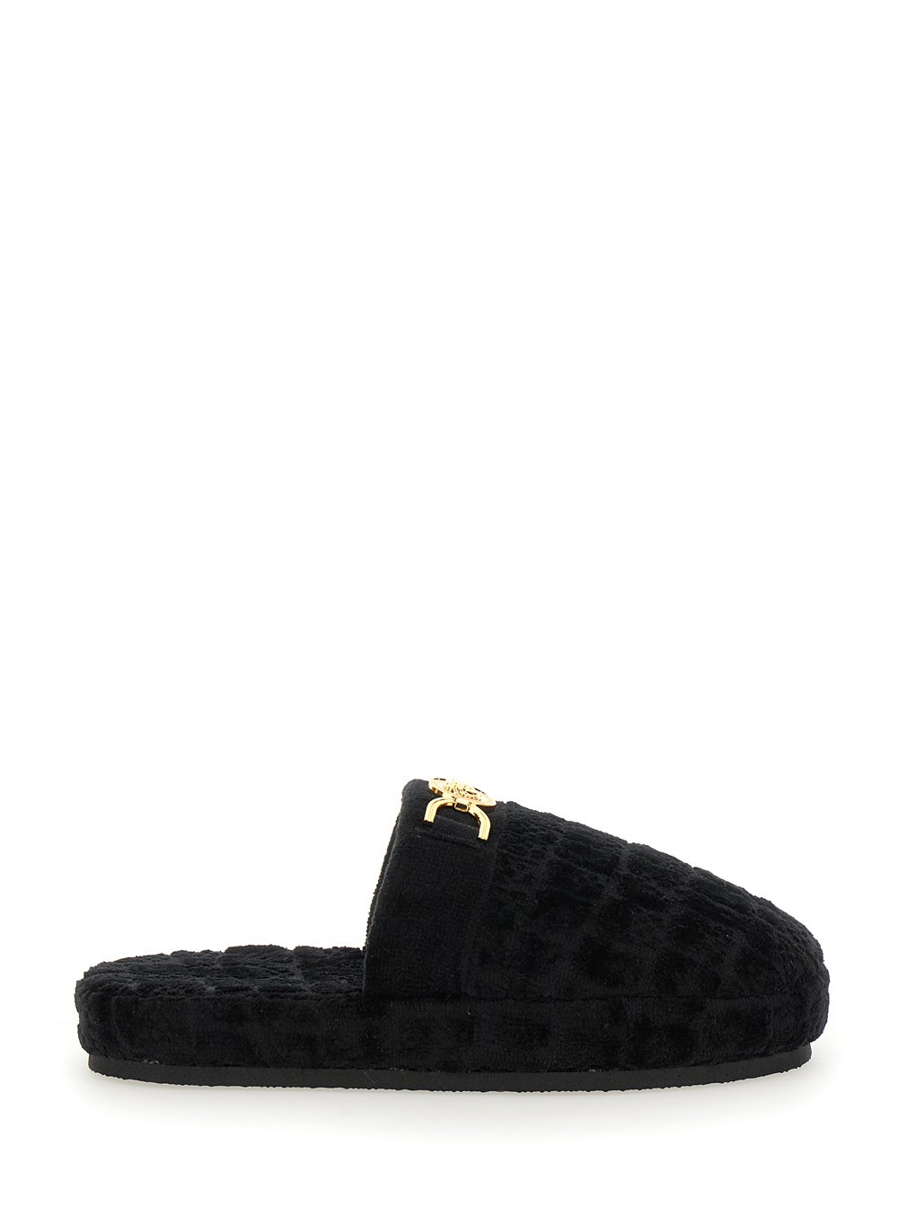 Versace home Ciabatte con placca logo in tessuto nere uomo