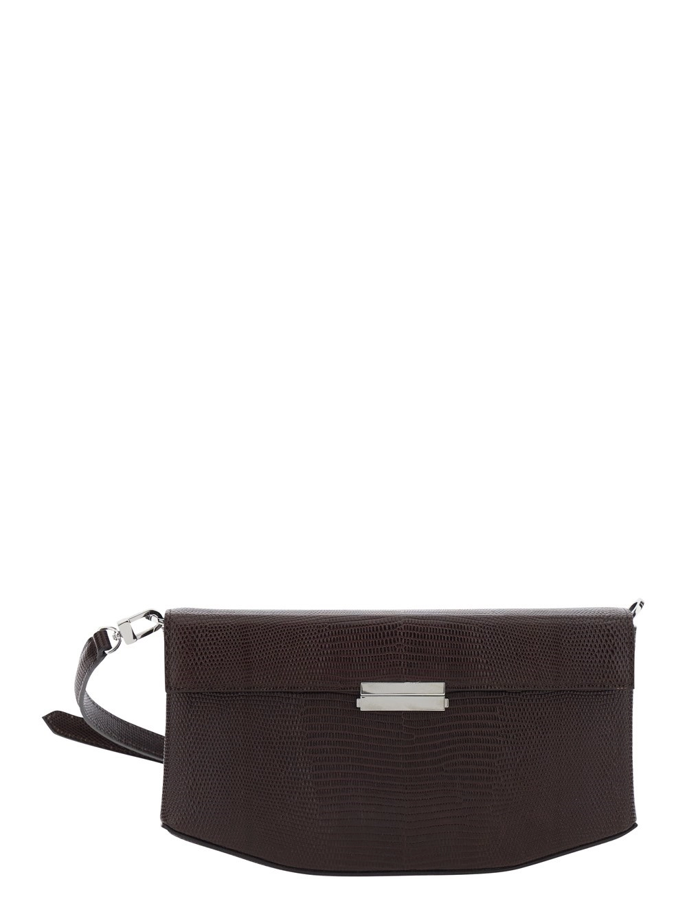 Toteme Borsa a tracolla con tracolla regolabile e removibile e effetto pelle di lucertola goffrata in pelle marrone donna