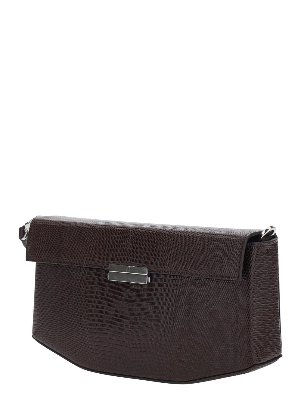 Toteme Borsa a tracolla con tracolla regolabile e removibile e effetto pelle di lucertola goffrata in pelle marrone donna, view 2