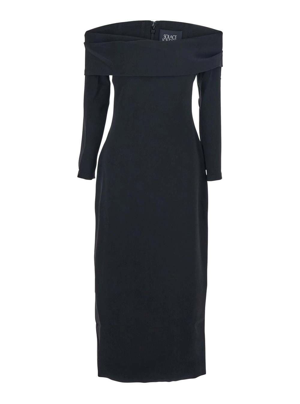 Solace london Abito 'Yuni' con Scollo Quadrato e Chiusura sul Retro in Tessuto Nero Donna