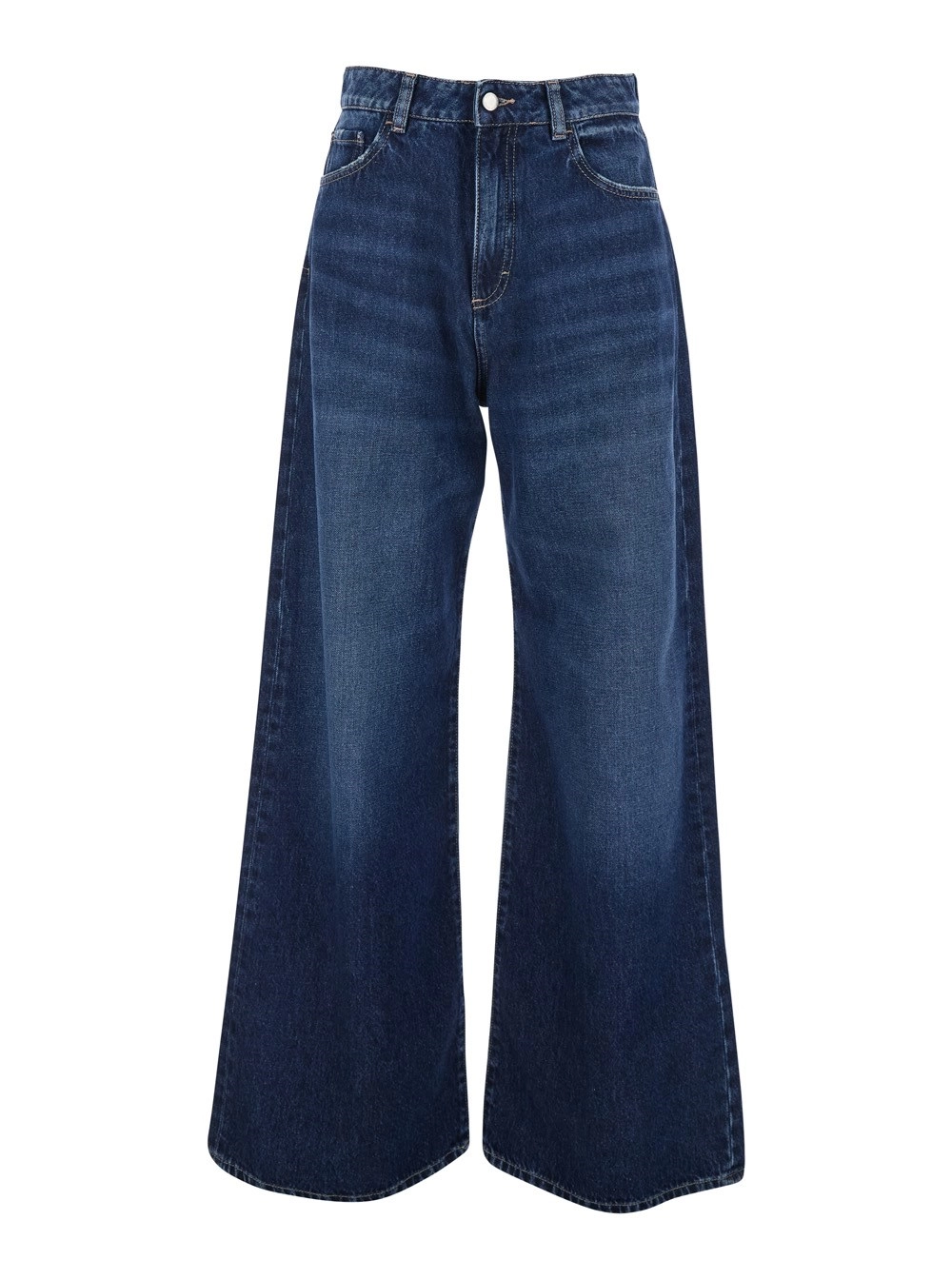 Icon denim Jeans Blu con Gamba Ampia e Patch Logo sul Retro in Denim Donna