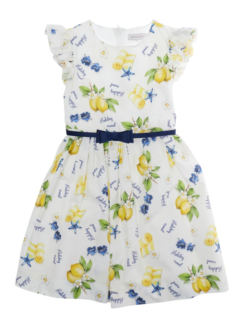 Monnalisa kids Abito con scollo rotondo e motivo con limoni all-over in Cotone bianco bambina