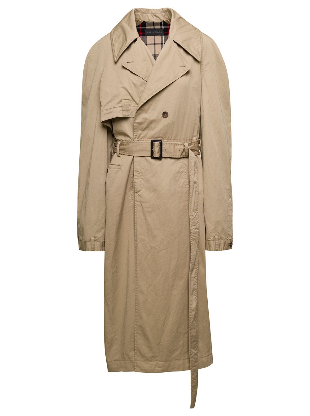 Balenciaga Trench Decostrutturato con Cintura Coordinata in Twill di Cotone Beige Donna
