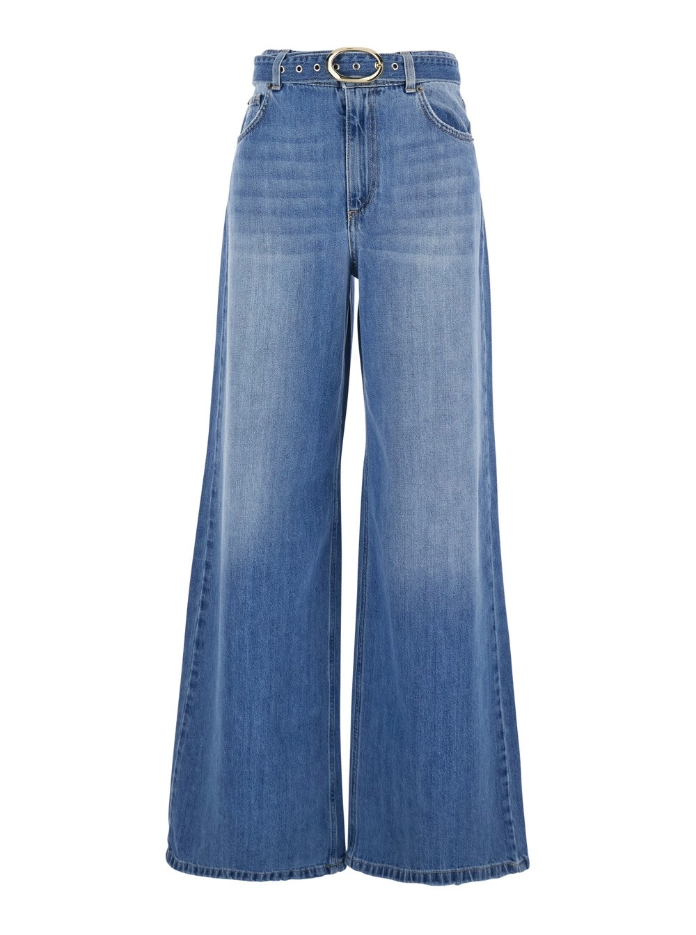 Twinset Jeans a cinque tasche con cintura e effetto slavato in denim blu donna