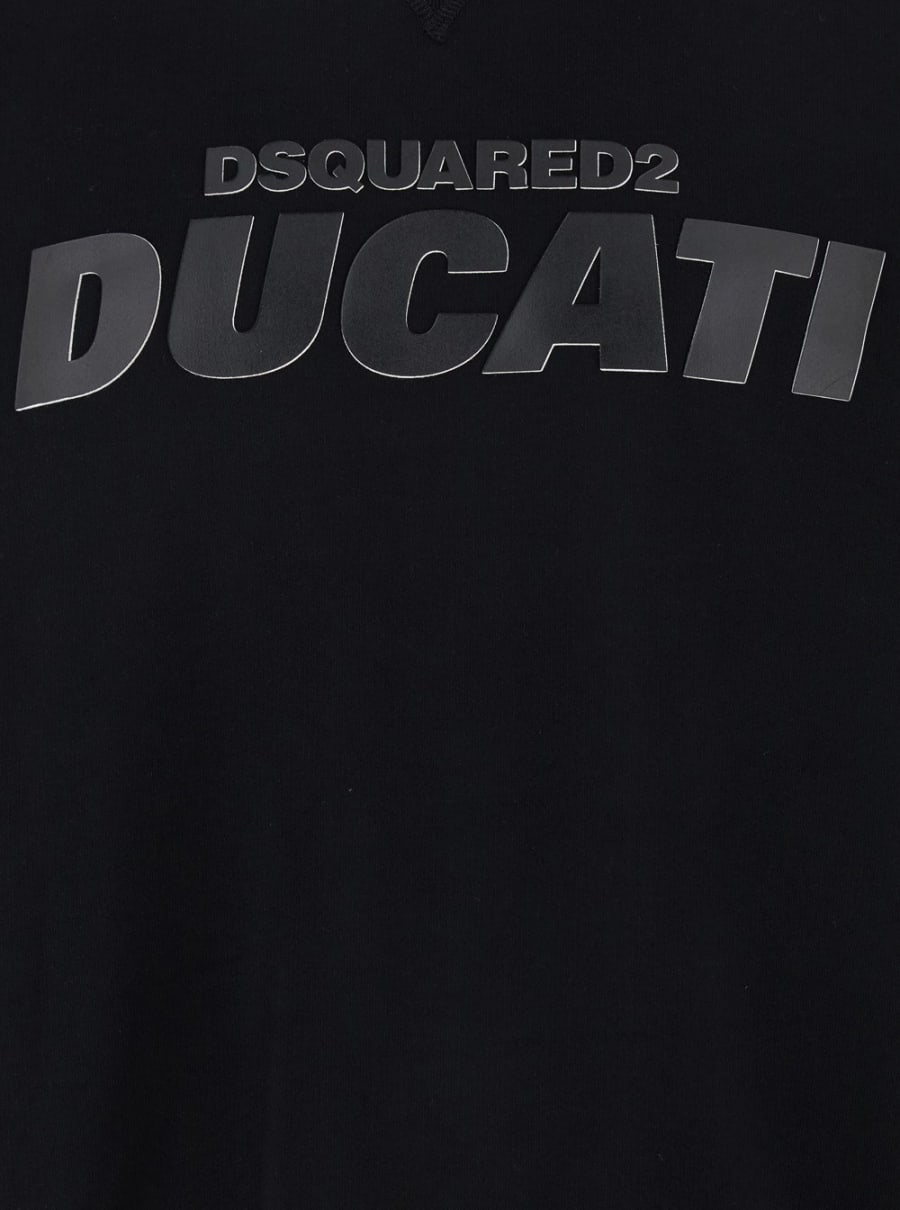 Dsquared2 Felpa 'Ducati x D2' con Logo Impresso sul Fronte in Cotone Nera Uomo, view 3