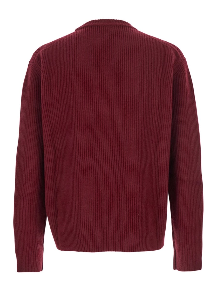 Gucci Maglione Girocollo con Ricamo Logo Lettering sul Fronte in Lana Bordeaux Uomo, view 2
