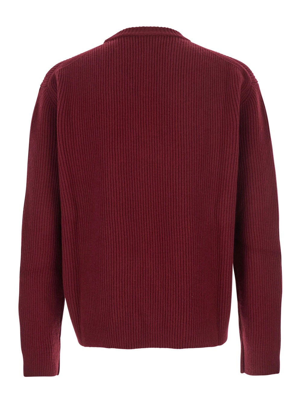 Gucci Maglione Girocollo con Ricamo Logo Lettering sul Fronte in Lana Bordeaux Uomo, view 2