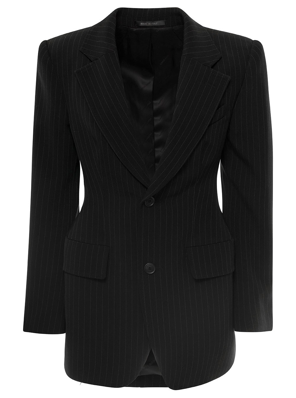 Balenciaga Giacca Monopetto 'Hourglass' Gessata in Lana Stretch Nero Donna