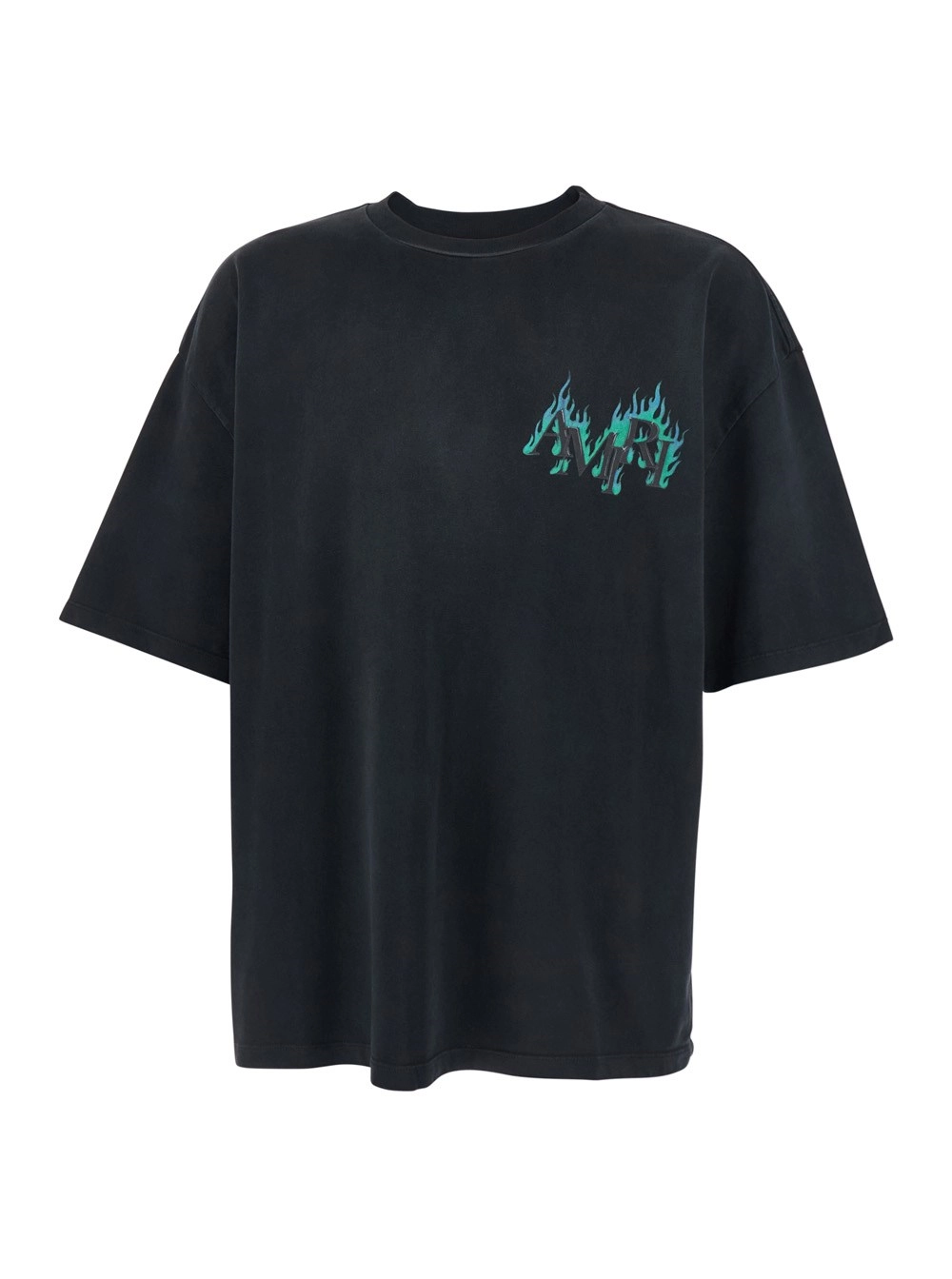 Amiri T-Shirt Nera con Stampa Logo Lettering su Fronte e Retro in Cotone Uomo