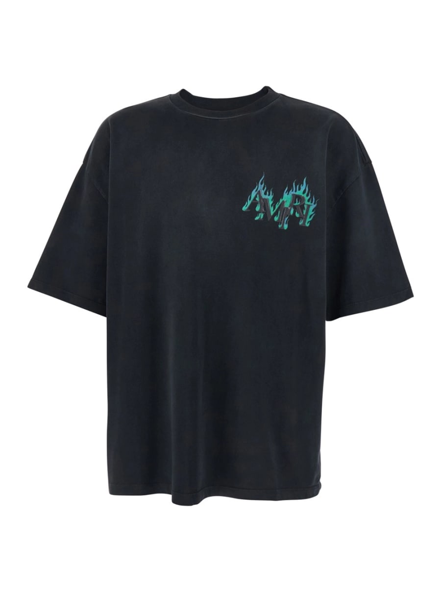 Amiri T-Shirt Nera con Stampa Logo Lettering su Fronte e Retro in Cotone Uomo