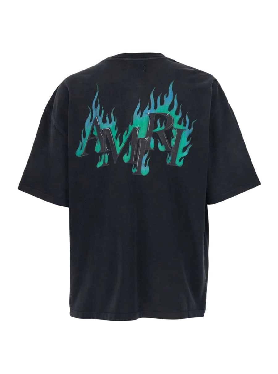 Amiri T-Shirt Nera con Stampa Logo Lettering su Fronte e Retro in Cotone Uomo, view 2