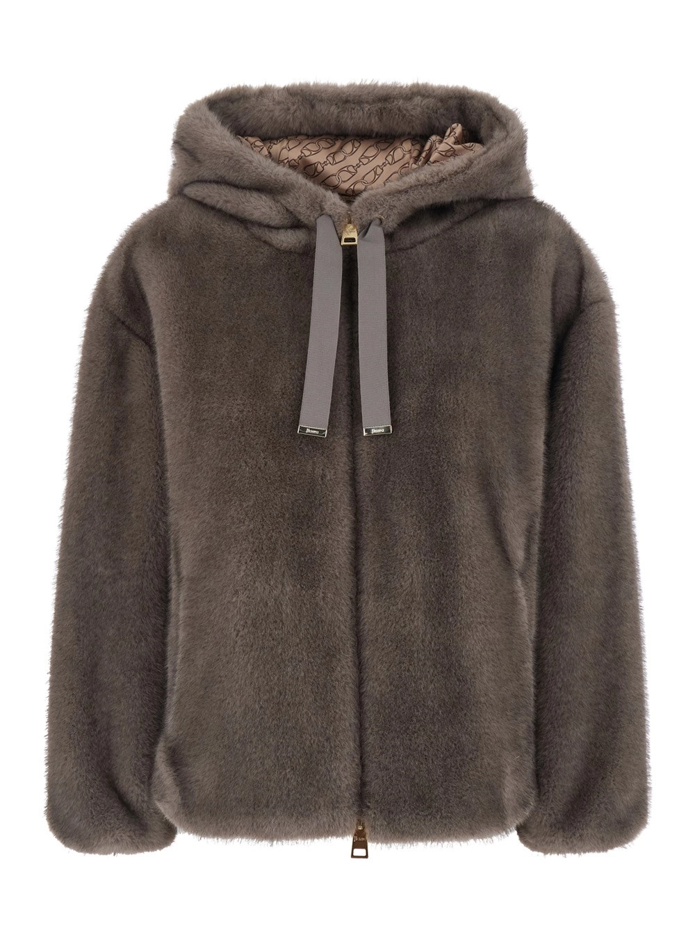 Herno Giubbotto con cappuccio e coulisse in ecopelliccia marrone donna