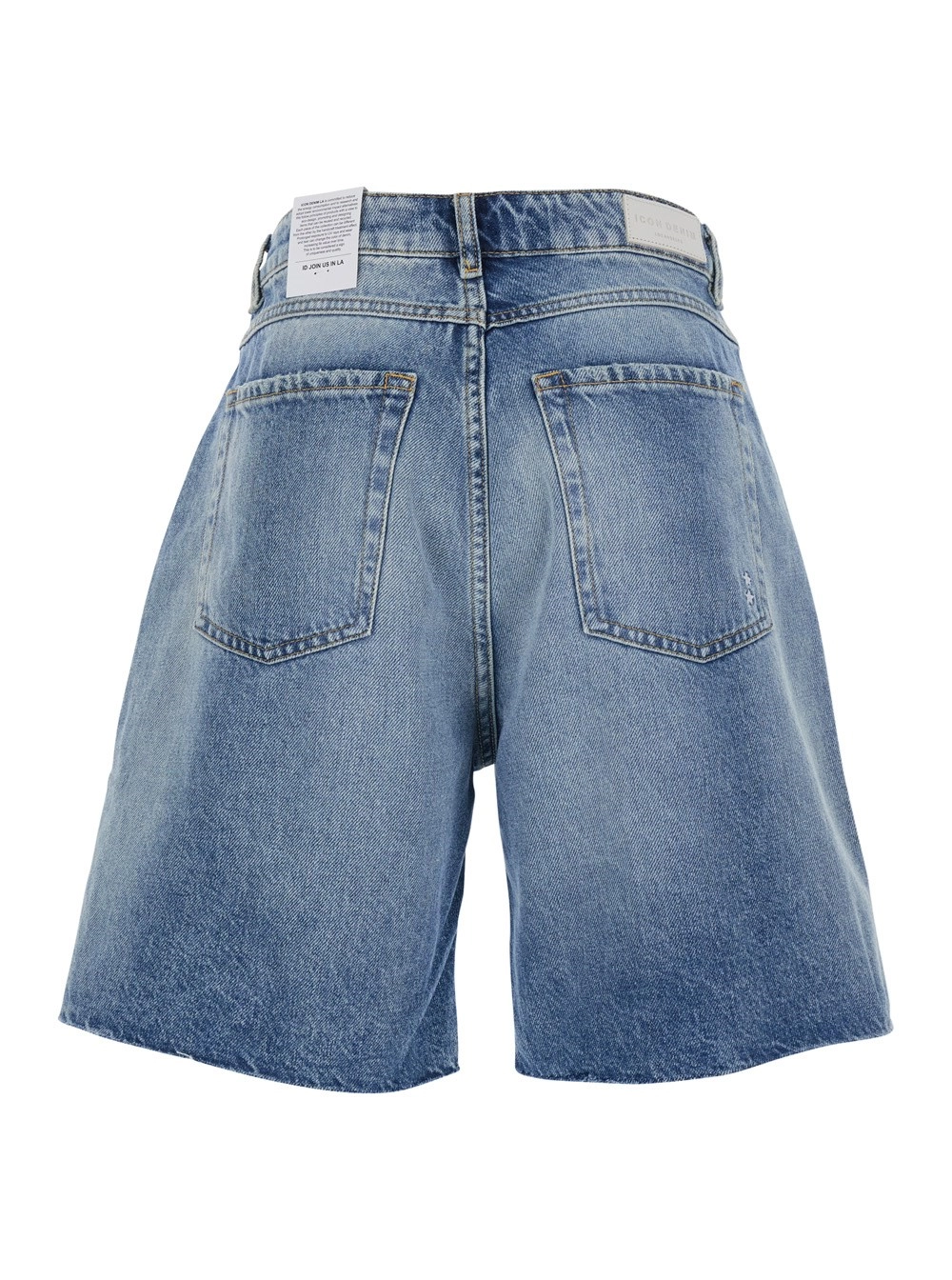 Icon denim Bermuda con Gamba Ampia e Patch Logo sul Retro in Denim Blu Donna, view 2