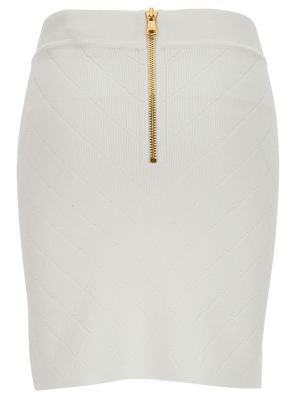 Balmain Minigonna a Tubino con Bottoni Gioiello in Misto Viscosa a Coste Bianca Donna, view 2