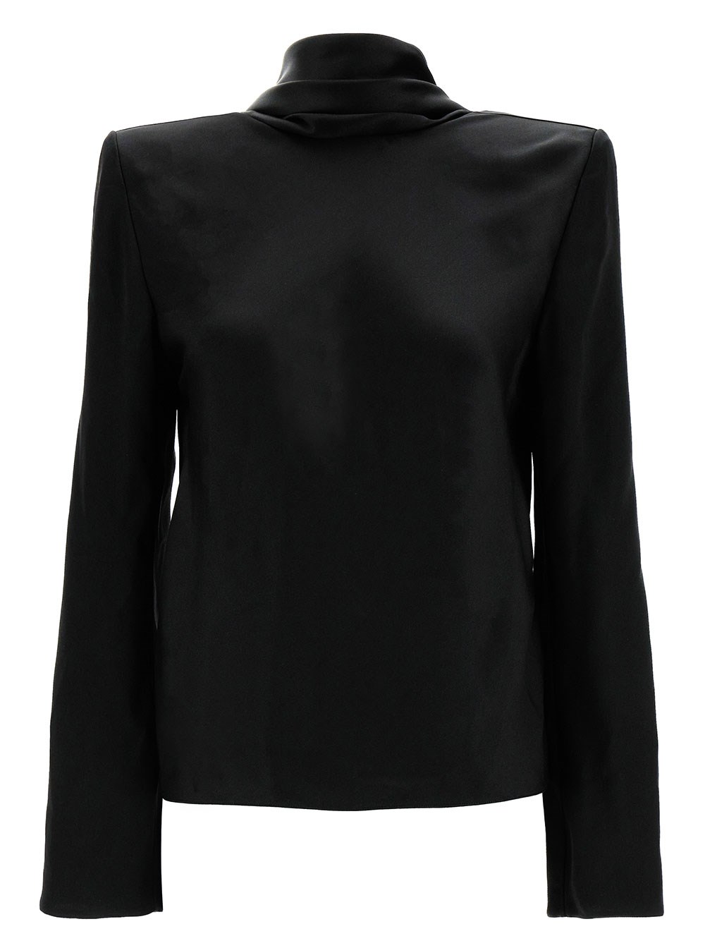 Saint Laurent Blusa con Collo Posteriore a Cappuccio in Raso di Seta Nera Donna