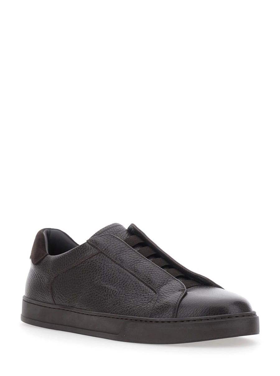 Doucal's Sneakers 'Spencer' Low Top con design slip-on in pelle marroni uomo, view 2