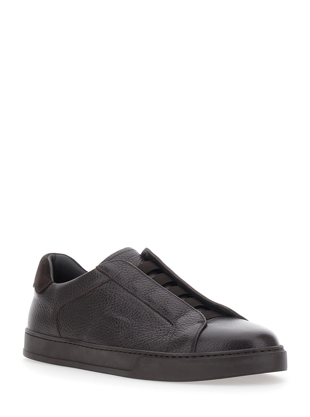 Doucal's Sneakers 'Spencer' Low Top con design slip-on in pelle marroni uomo, view 2