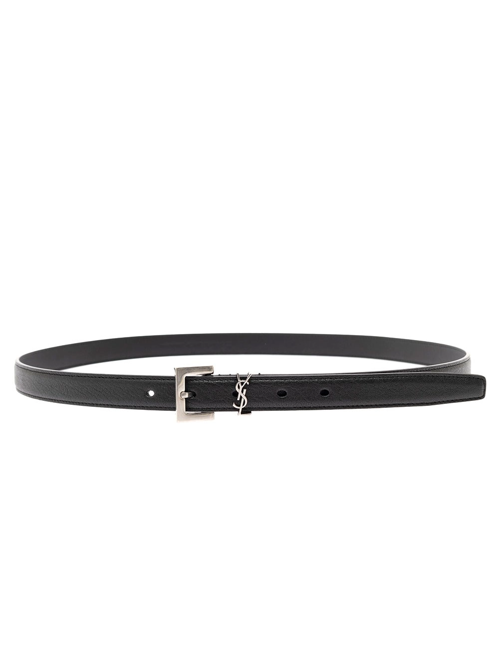 Saint Laurent Cintura in Pelle con Fibbia in Metallo Argentato Uomo YSL