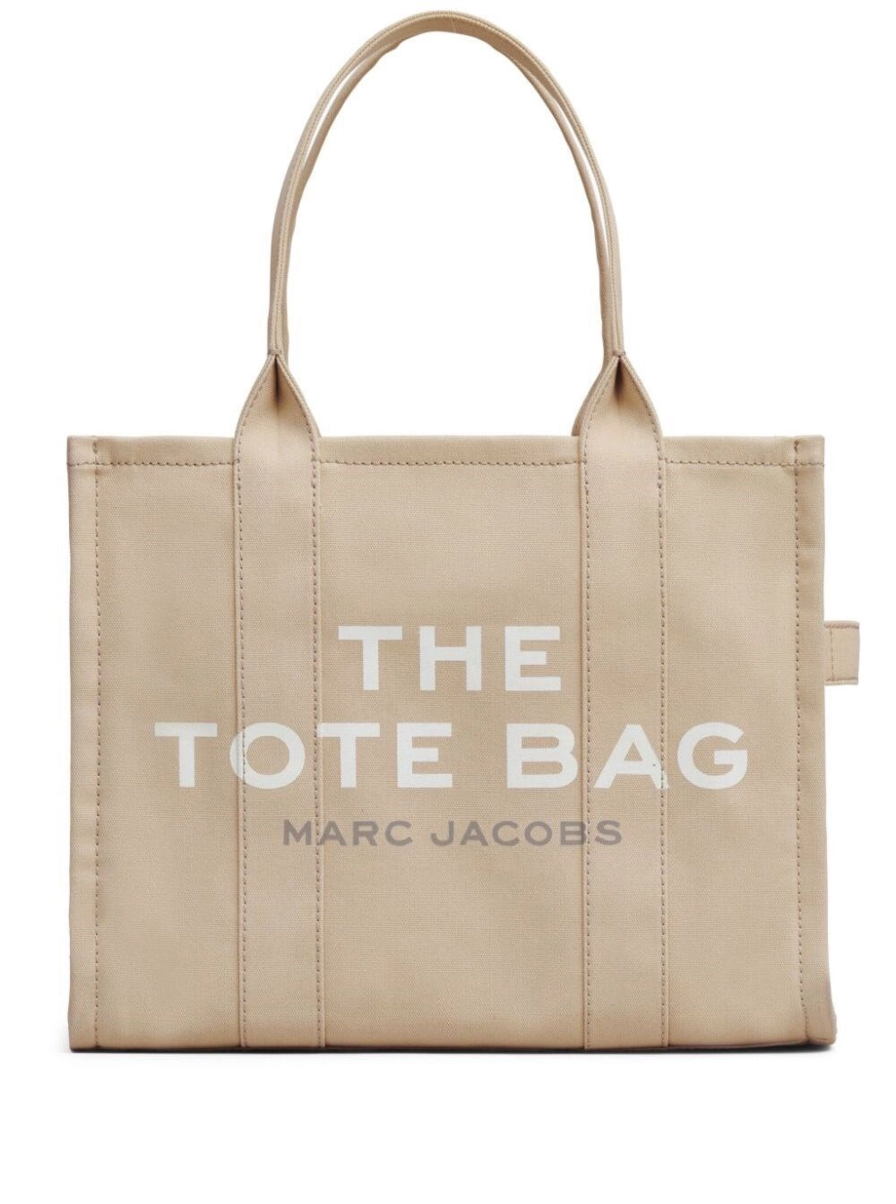 Marc Jacobs Borsa a Spalla 'The Large Tote' con Stampa Logo a Contrasto in Cotone Beige Donna