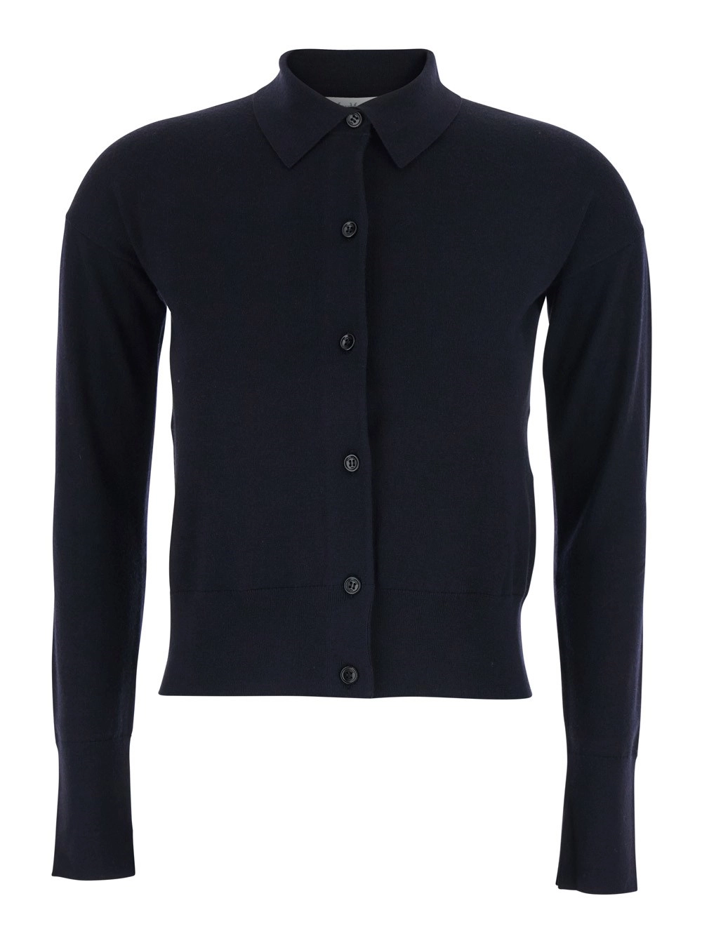 Max Mara Maglia 'Medeola' con Colletto Polo e Chiusura con Bottoni in Misto Lana Blu Donna
