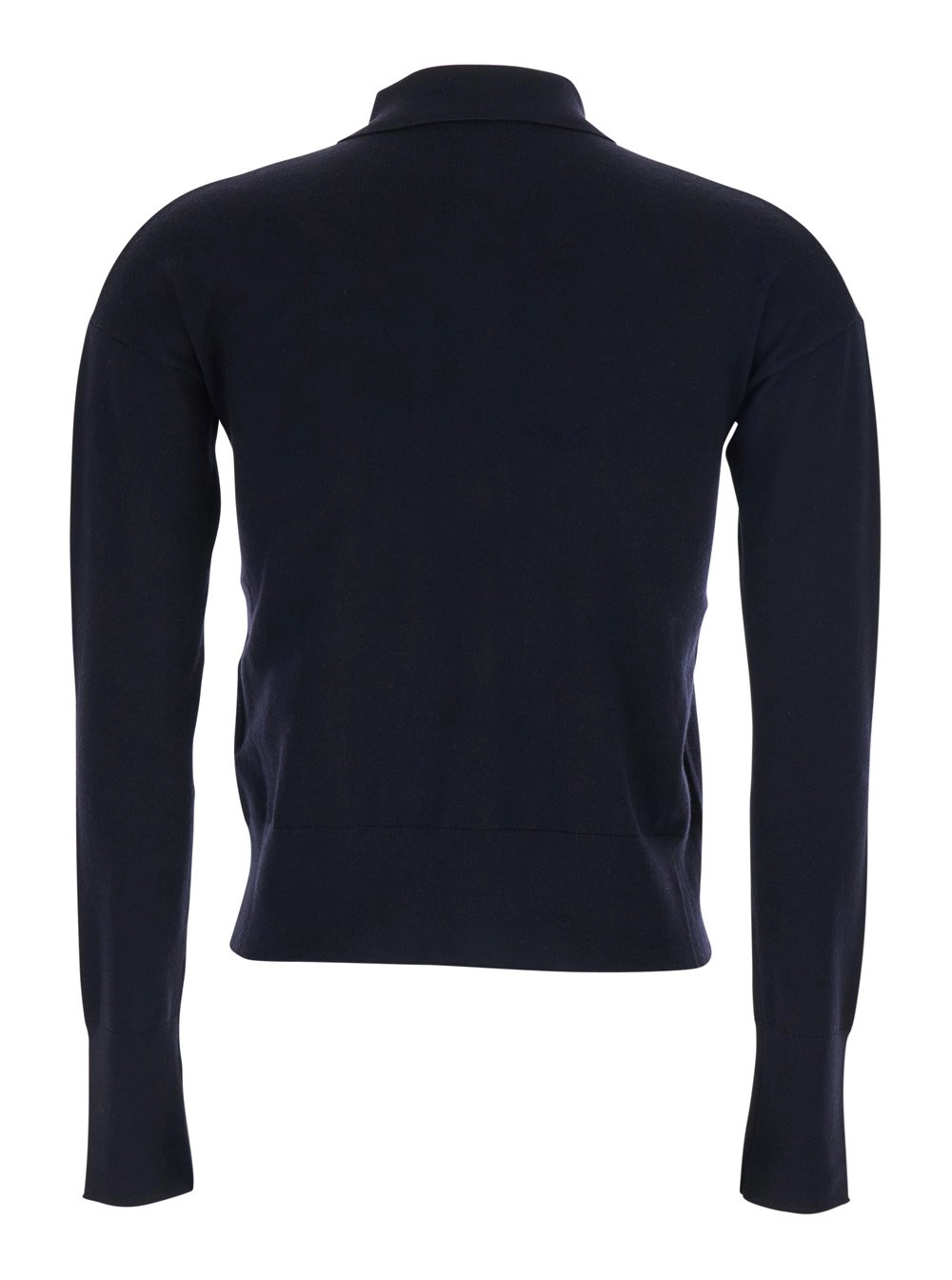 Max Mara Maglia 'Medeola' con Colletto Polo e Chiusura con Bottoni in Misto Lana Blu Donna, view 2