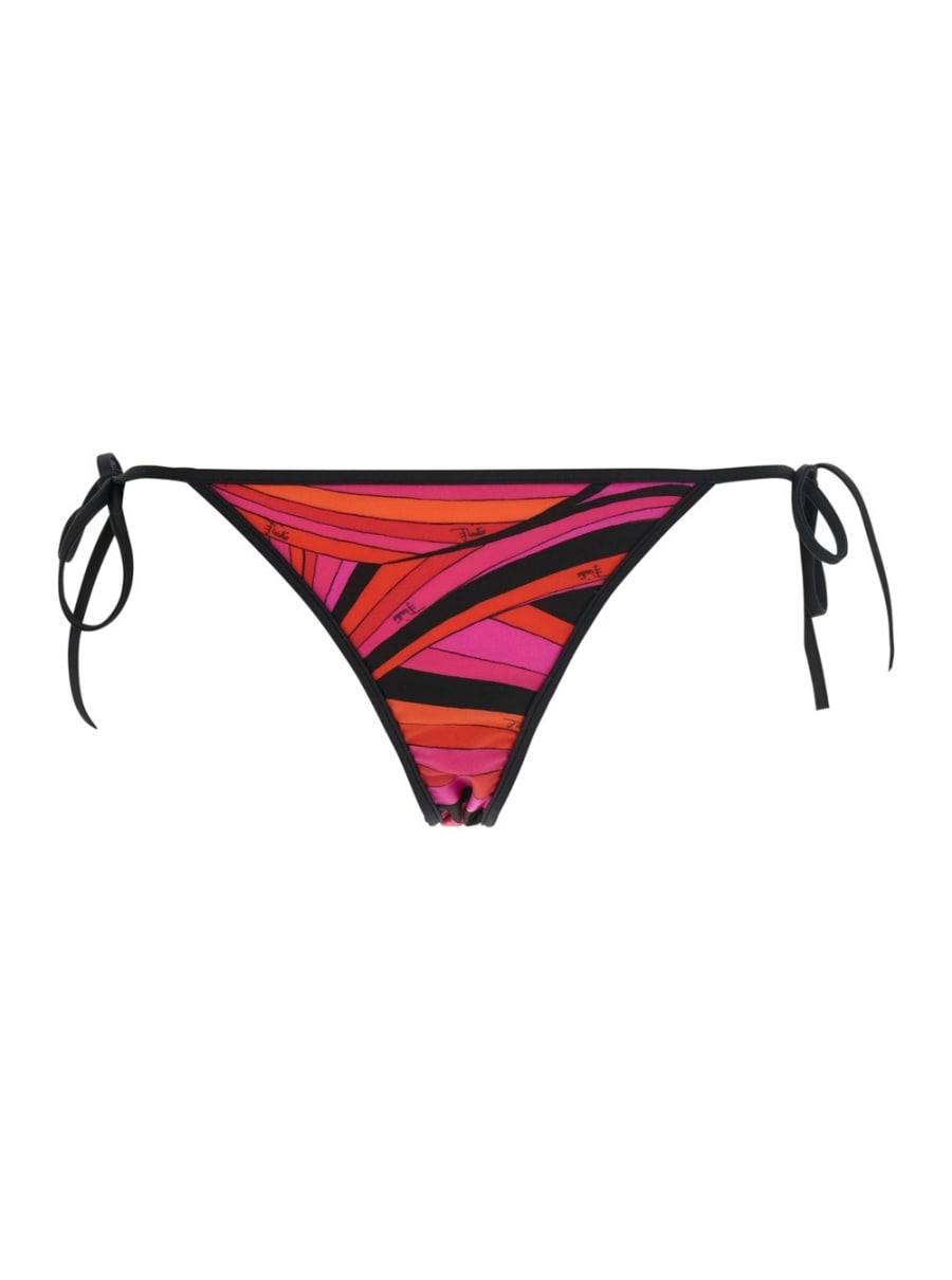 Pucci Slip Bikini Sgambato con Chiusura con Lacci Regolabili e Stampa Geometrica All-Over in Tessuto Tecnico Stretch Fuxia Donna