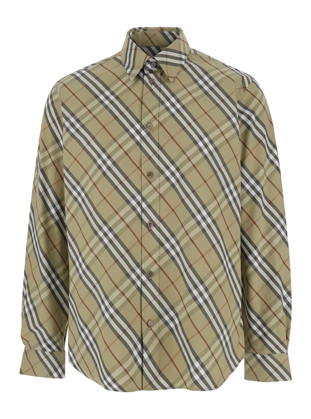 Burberry Camicia con Colletto a Punta e Motivo Check All-Over in Cotone Beige Uomo