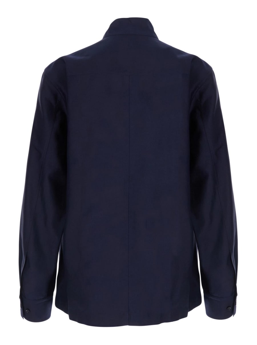 Bottega Veneta Giubbotto con collo alto e tasche frontali in cotone e seta blu per uomo, view 2