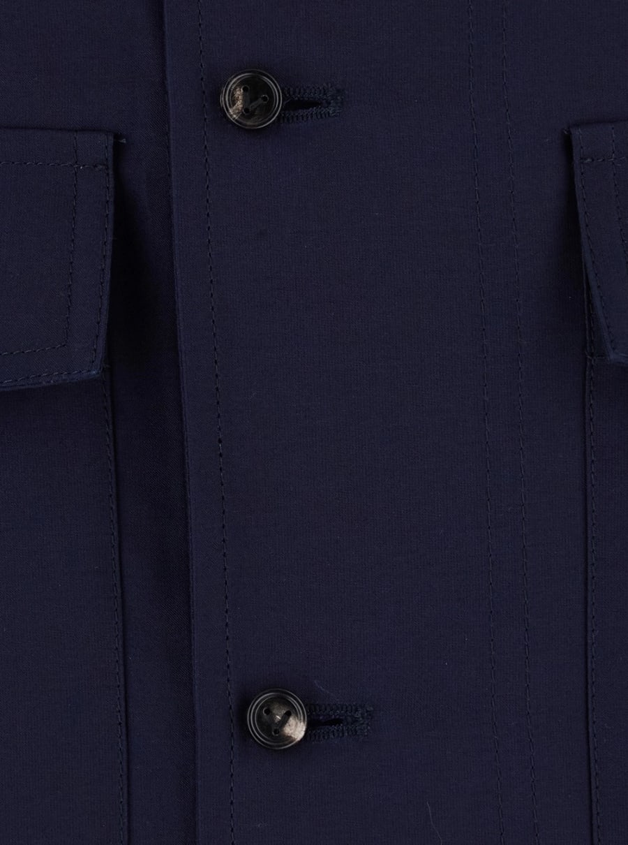 Bottega Veneta Giubbotto con collo alto e tasche frontali in cotone e seta blu per uomo, view 3